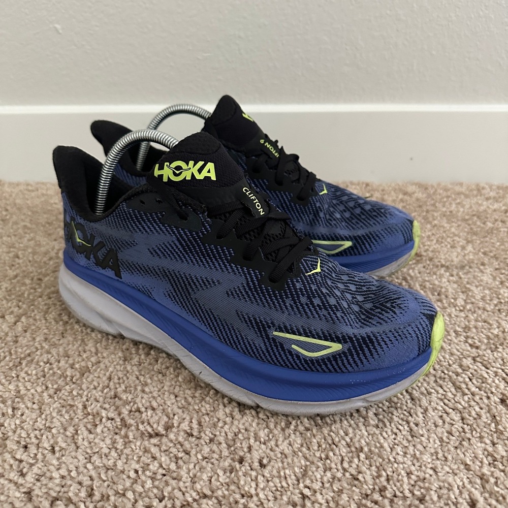 Hoka Clifton 9 Running Shoes Womens 11 Blue Black 1127896 BCKS Sneaker